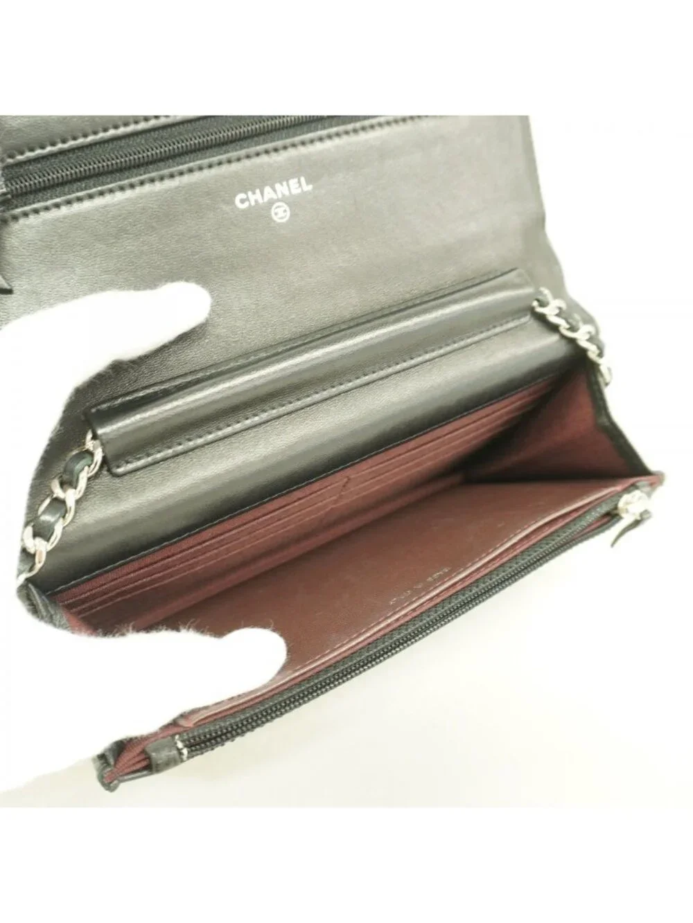 Chanel Shoulder Wallet Quilted Lambskin Black Silver